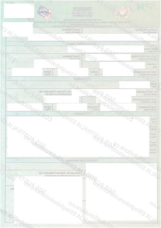 Malaysia-issued Birth Certificate for Consular Use redacted document sample preview
