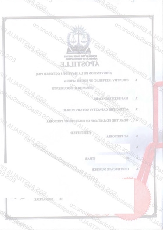 South Africa-issued Police Check for Overseas Use redacted document sample preview