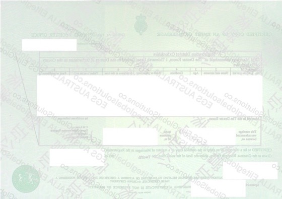 UK-issued Marriage Certificate for Overseas Use redacted document sample preview